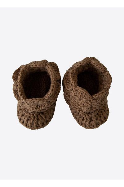 kitikate Hand Knitted Girl's Booties Dark Brown