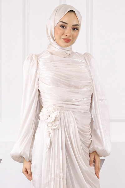 İmajButik Βραδινό φόρεμα με πέτρινο μπροστινό μέρος με λεπτομέρεια τριαντάφυλλου