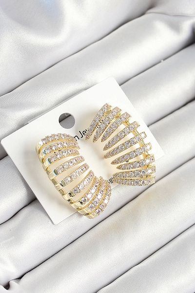 Clariss Brass Zircon Stone Multiple Look Model Gold Color Women's Earrings