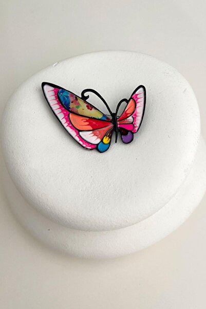 Modex Renkli Mineli Uçan Kelebek Broş (Ölçü:6 cm)