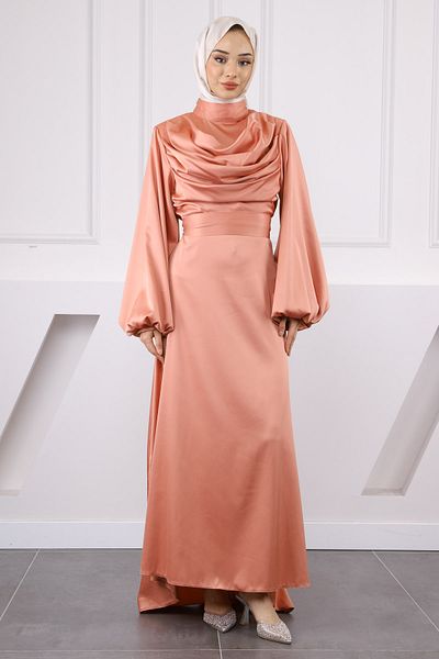 İmajButik Βραδινό φόρεμα με μπαλόνι σε σκόνη