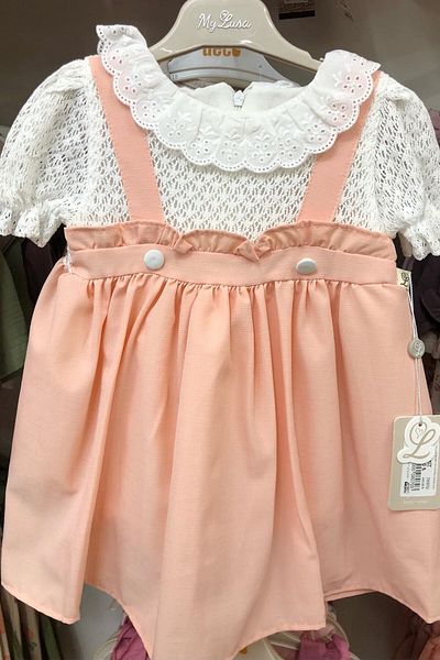 minuma Baby Girl Lace Collar Dress Double Salopet Gilet Dress 9/24 Months