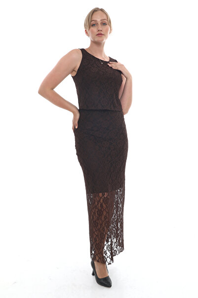 MODAMOR Brown Lace Suit – Top & Skirt Set of Two