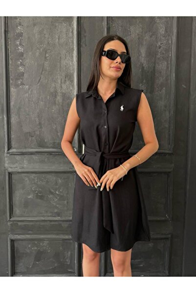 QBZ Ленена рокля с яка тип риза, бродирана с детайли