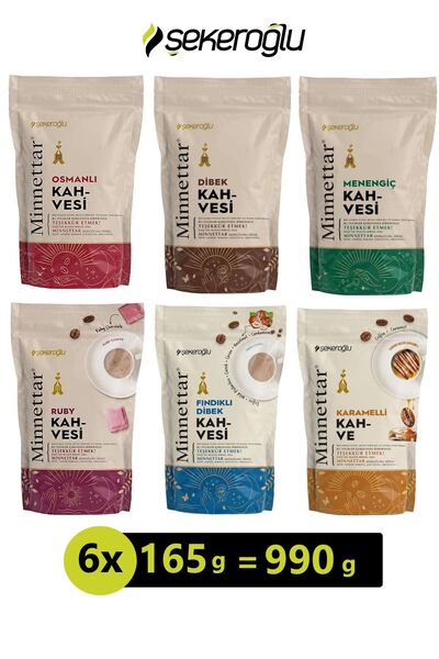 Şekeroğlu Minnettar Kahve Çeşitleri 165 gr x 6 Adet (Osmanlı, Karamel, Fındık, Dibek, Menengiç, Ruby Çikolata)