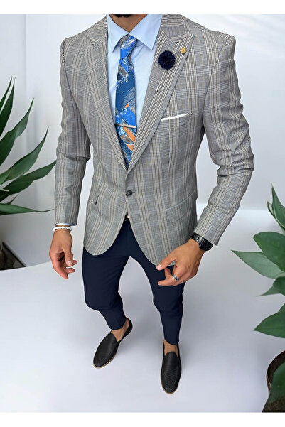 dehaine Men's slim fit checked jacket, 1031, grey