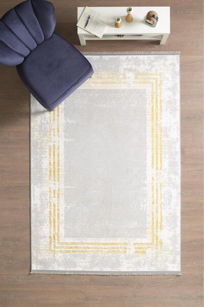 Red Halı Şık ve Modern Polyester Saçaklı Gold Pamuk Halı Salon Oturma Odası Y...