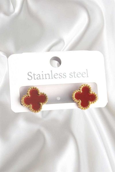 REBORN DESIGN 316L Steel Silver Color Processing Detailed Clover Model Women's Earrings