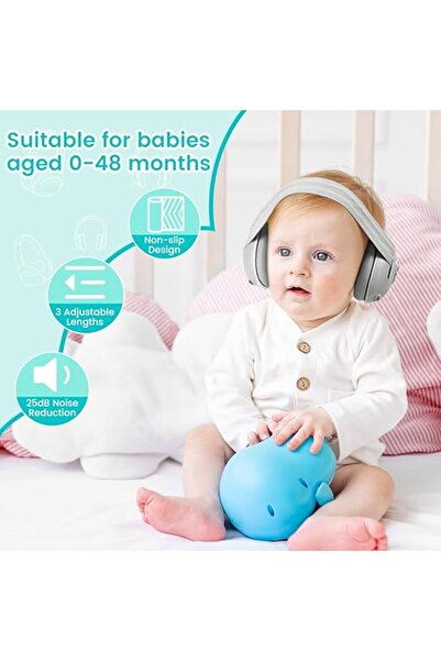 WePro Store Chrániče sluchu 2 v 1 pro miminka 3-48 měsíců, elastický čelenka, ochrana sluchu, potlačení hluku 25 dB, šedý medvěd