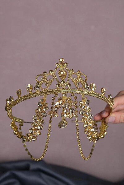 Limelia Coroana de henna pentru mireasa cu franjuri Hürrem de culoare miere