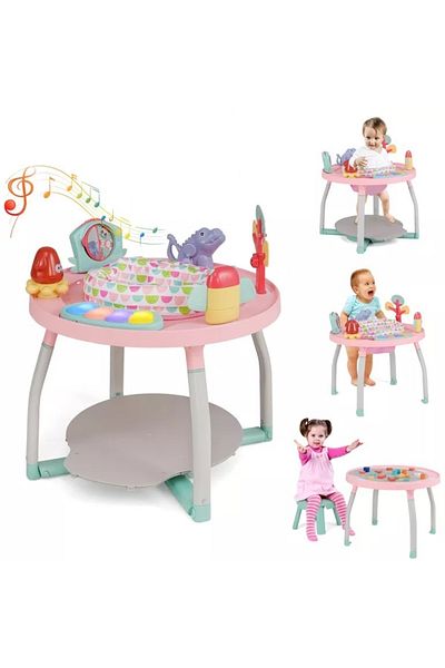 WePro Store 5-in-1 Baby Jumper & Table, 360° Seat, Lights, Sounds, Toys – Adjustable, Pink, 6M+