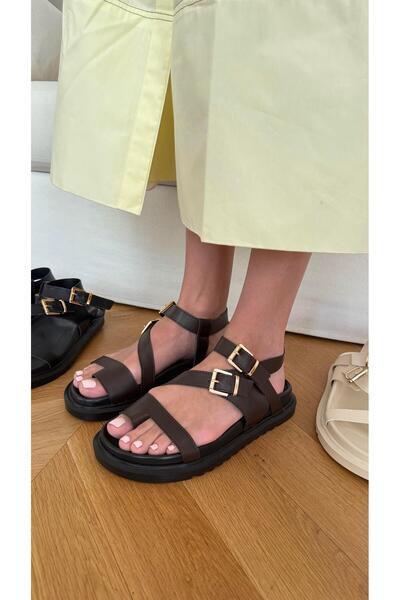 Eataly Shoes Sandale de damă Acıkahve cu detaliu de deget cu bandă încrucișată