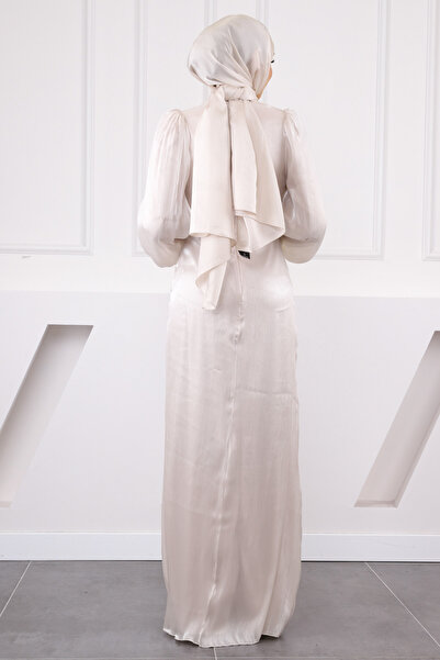 İmajButik Βραδινό φόρεμα με πέτρινο μπροστινό μέρος με λεπτομέρεια τριαντάφυλλου