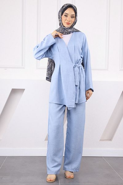 İmajButik Σετ παντελονιού κιμονό με λινό σταυρό Baby Blue