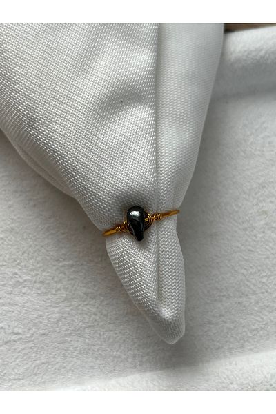 Pel Design Broken Hematite Stone Adjustable Gold Wire Ring