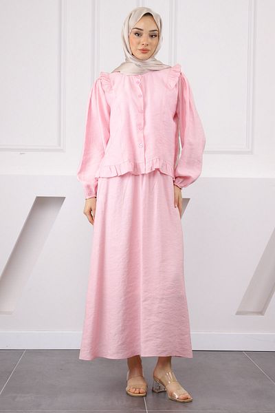 İmajButik Pink Shirt Skirt Suit