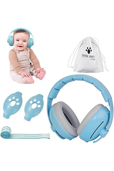 WePro Store Chrániče sluchu 2 v 1 pro miminka 3-48 měsíců, elastický čelenka, ochrana sluchu, potlačení hluku 25 dB, modré