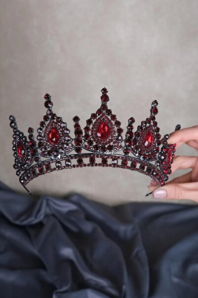 Limelia بورجوندي الفضة خلفية أهو قطرة كريستال حجر العروس الحناء تاج