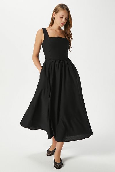 Ritnice Rochie midi Kayla neagră pentru femei, cu bretele Gipsey, 00080