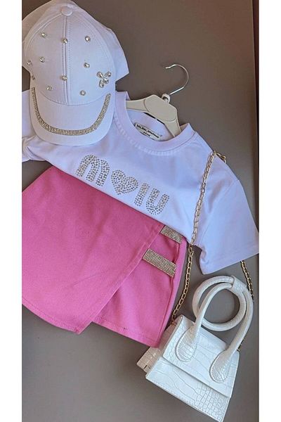 SILA Girl's festival combined shorts skirt-t-shirt-hat-cream bag 4 pieces