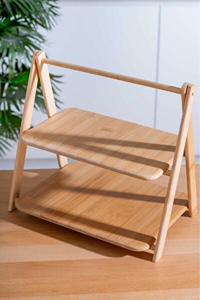 ROYALGROSS Doğal Bambu 2 Katlı Sunum ve Düzenleme Standı