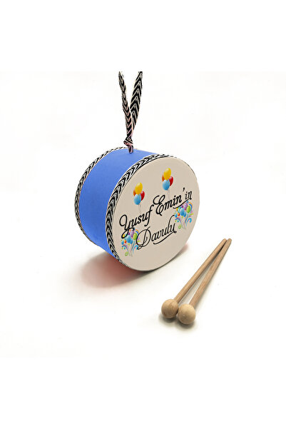 Souvenest Kişiye Özel_3D_Balonlu , Mavi , Gerçek Deri Çocuk Davulu
