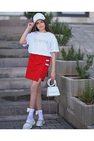 SILA Girl's Holiday Combination Shorts Skirt-T-Shirt-Hat-Cream Bag
