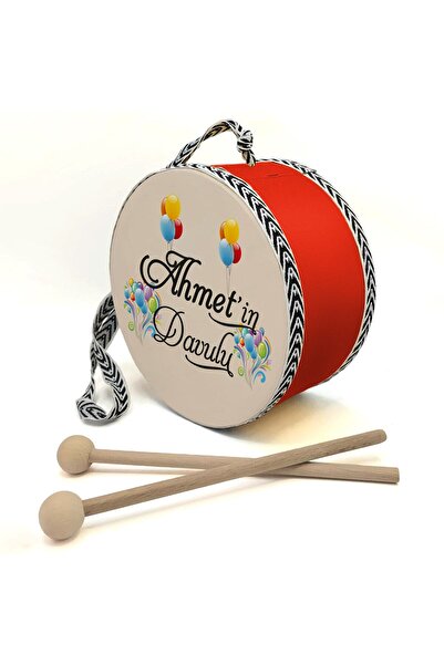 Souvenest Kişiye Özel Isimli Deri Oyuncak Çocuk Davulu Kırmızı (1-5 YAŞ)