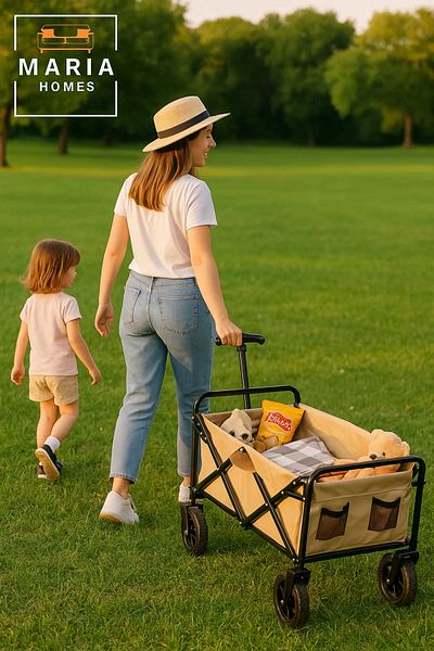 MARIA HOMES Foldable Utility Cart with Wheels – Outdoor Pull Trolley for Kids, Picnic, Garden, or Beach Use