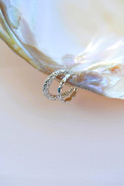 Sacce Scarves&Accessories İki Sıralı Earcuff | Deliksiz Antik Kıkırdak Küpesi | Rodyum Kaplama Şık Model