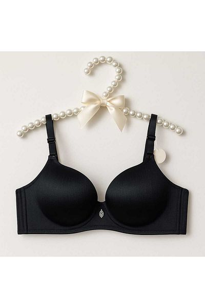 gigigiyim Μαύρο C Cup Wire Free Unpadded Satin Corded σουτιέν