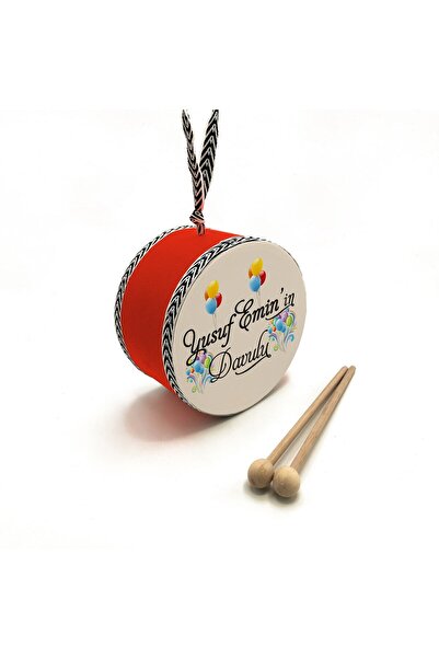 Souvenest Kişiye Özel Isimli Deri Oyuncak Çocuk Davulu Kırmızı (1-5 YAŞ)