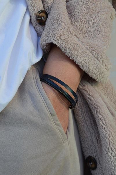 Sacce Scarves&Accessories Three Rows Black Leather Men's Bracelet