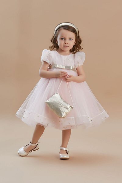 SIRRI Baby Girl Pink Special Occasion Evening Dress with Headband – (9 Months - 3 Years)