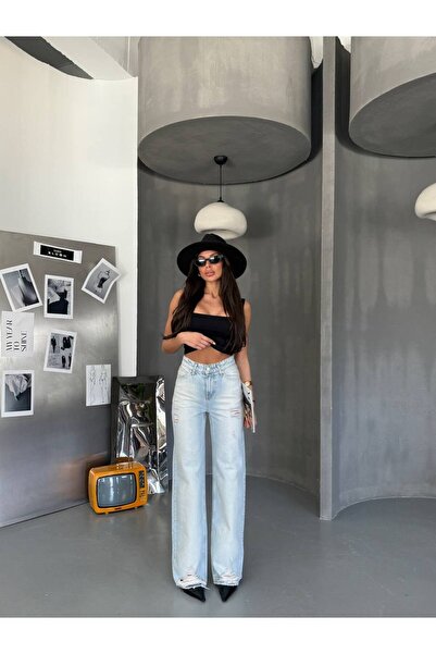 DENİKK Trend Special Design Baggy Casual Fit Denim Jean Palazo Baggy Pants 30