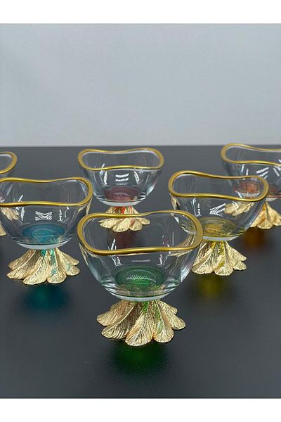 YzHome 6-Person Glass Gold Metal Leg Gilded Coffee Side Turkish Delight Sauce Bowl