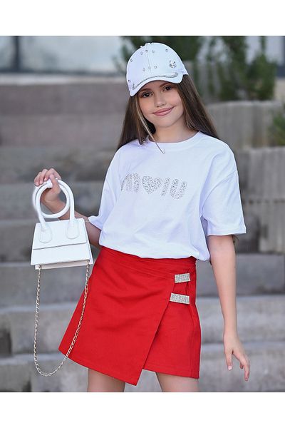SILA Girl's Holiday Combination Shorts Skirt-T-Shirt-Hat-Cream Bag