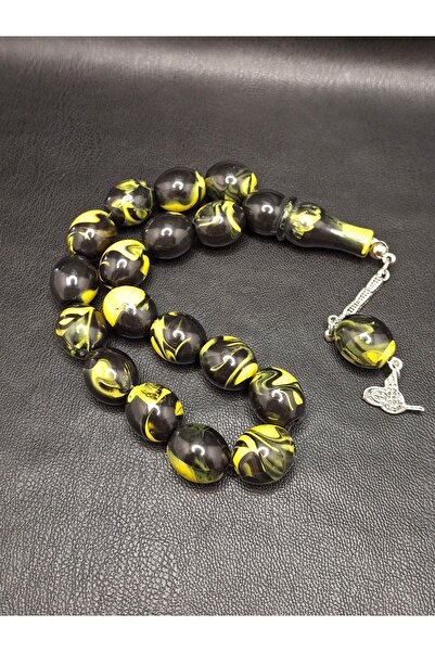 Han Ticarethane 17 قطعة من مسبحة ماسكوت بودرة كهرمانية باللون الأصفر والأسود