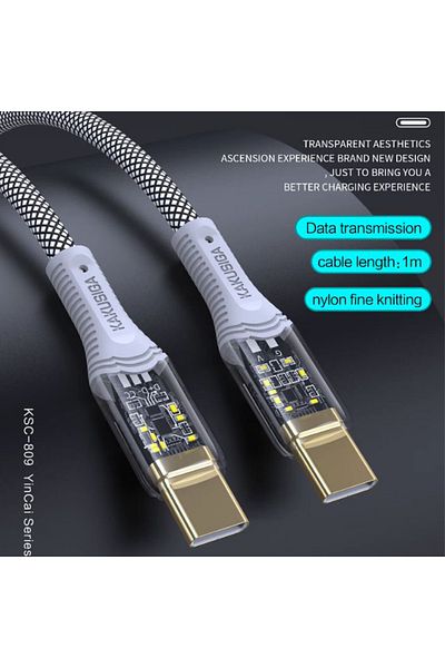 REDz Accessories KSC-809 Cable, Type-C to Type-C, Compatible with iPhone 15/16 and Android, Fast Charging 60W, Gray