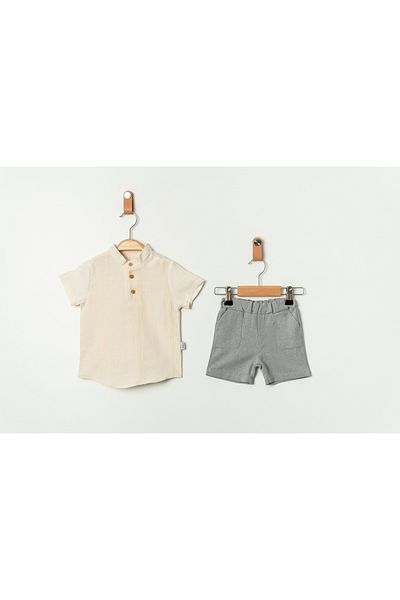 Bulut Baby 2-Piece Set with Shirt and Striped Short Sleeve Shorts
