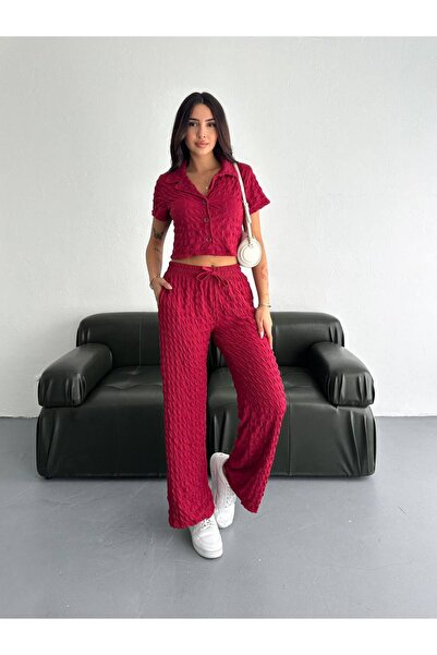 Noa&Noa Set pantaloni cămașă din țesătură în relief