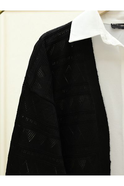 Modamorfo Mixed Patterned Openwork Knitwear Cardigan -Black
