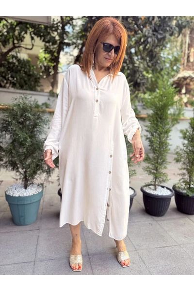 DenizEge L-Side Buttoned Dress White