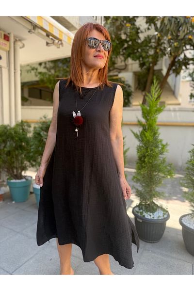 DenizEge Φόρεμα Muslin Thick Strap Μαύρο