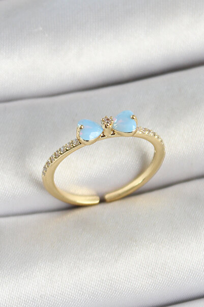 callerrons accessories خاتم نسائي قابل للتعديل من حجر الزركون واللون الذهبي مع شكل فيونكة نحاسية - EBJ250530W34359