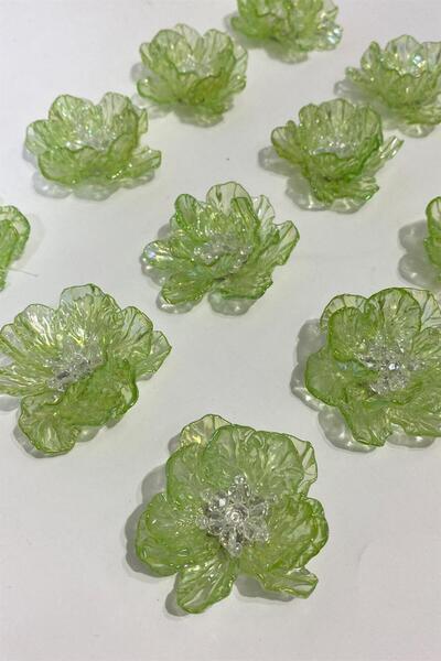 Limelia Açık Yeşil Yapraklı Kristal Boncuklu İncili Broş