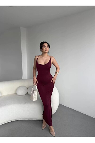 Butik Sandy Çapraz Sırt Detaylı Uzun Elbise