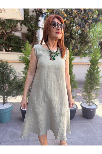 DenizEge Muslin Thick Strap Dress Green
