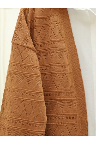 Modamorfo Mixed Patterned Openwork Knitwear Cardigan -Cinnamon