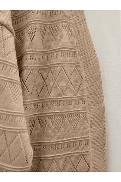 Modamorfo Mixed Patterned Openwork Knitwear Cardigan -Mink